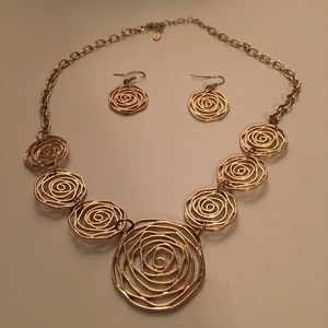 Gold Statement Necklace with Matching Earrings